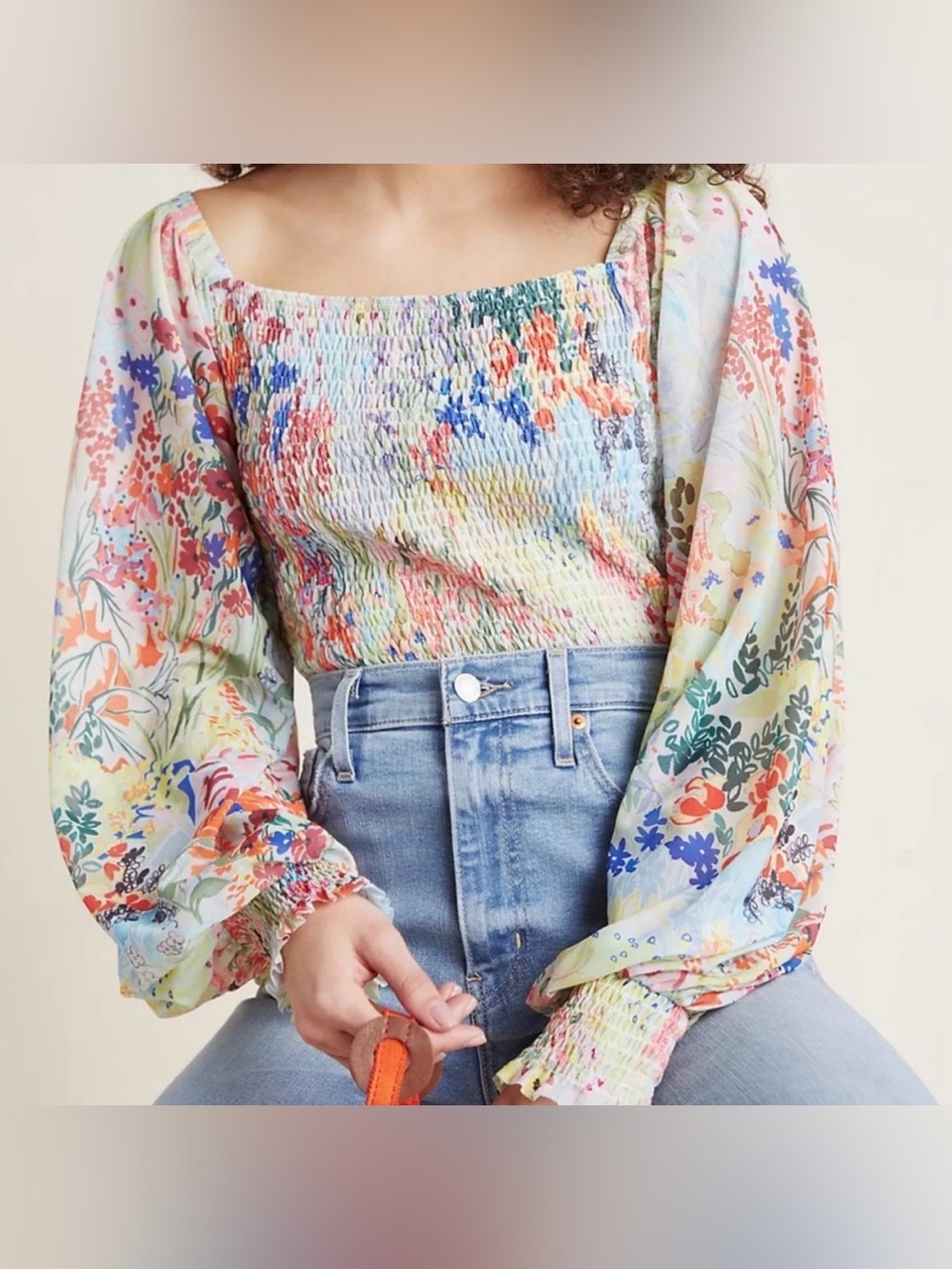 Anthropologie Rouen Smocked Floral Top Size S